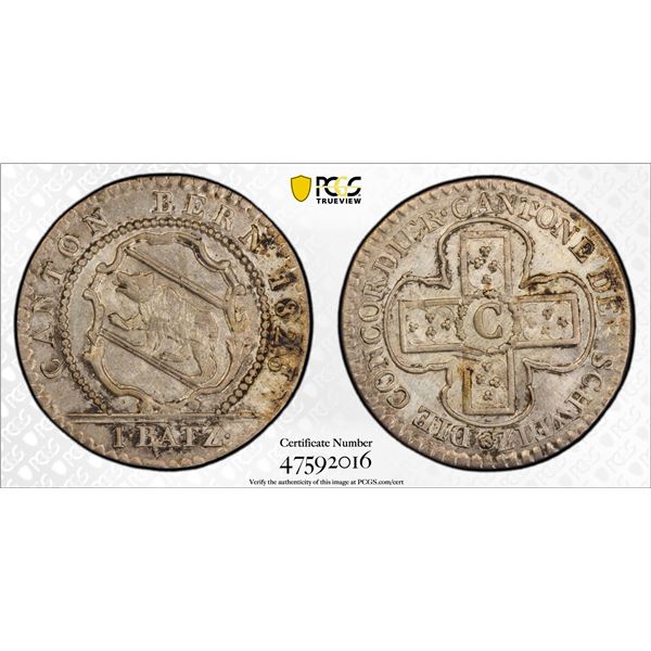 BERN: Republic, BI batzen, 1826, PCGS AU Details