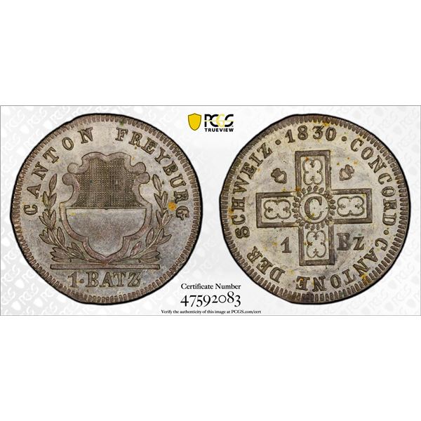 FREIBURG: Swiss Republic, BI batzen, 1830, PCGS MS62