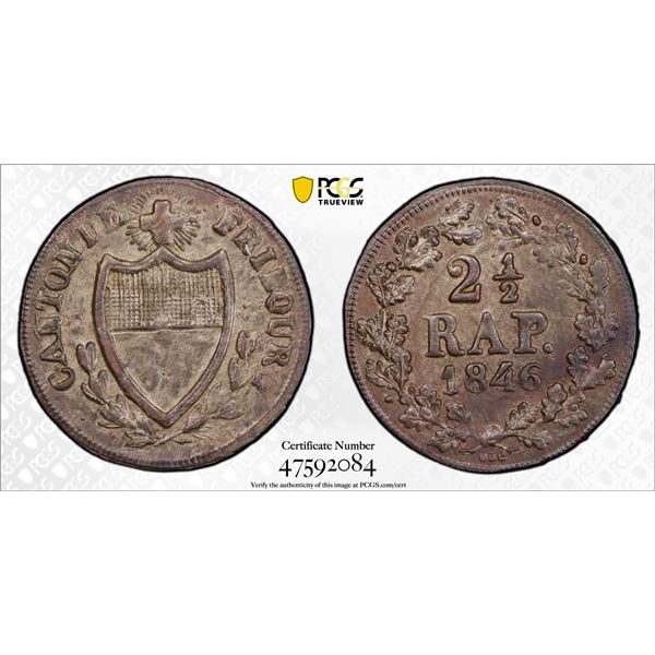 FREIBURG: Swiss Republic, BI 2 ½ rappen, 1846, PCGS MS62