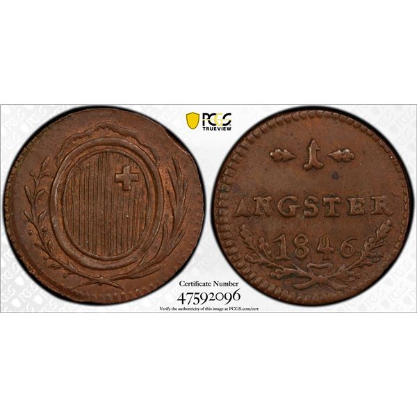 SCHWYZ: Cantonal Administration, AE angster, 1846, PCGS MS62 BN