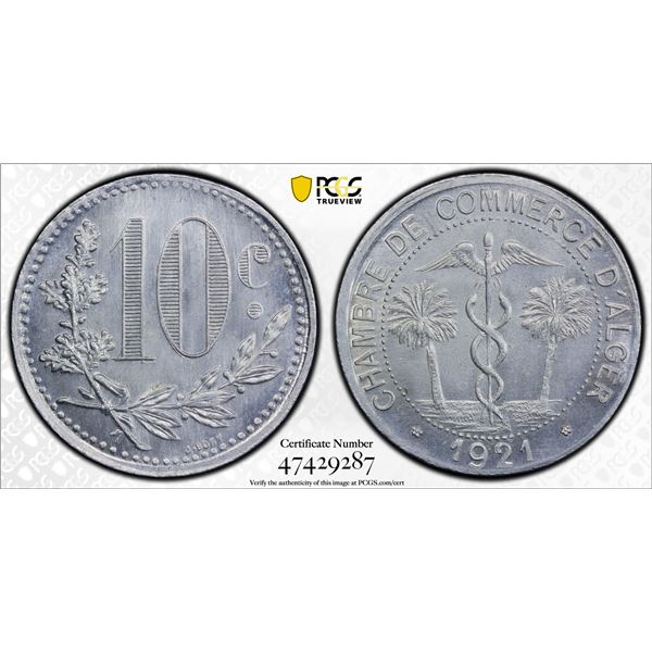 ALGERIA: 10 centime token, Algiers, 1921, PCGS MS66