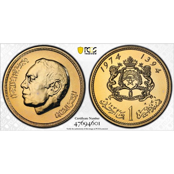 MOROCCO: al-Hasan II, 1962-1999, 1 dirham, 1974/AH1394, PCGS Proof 69