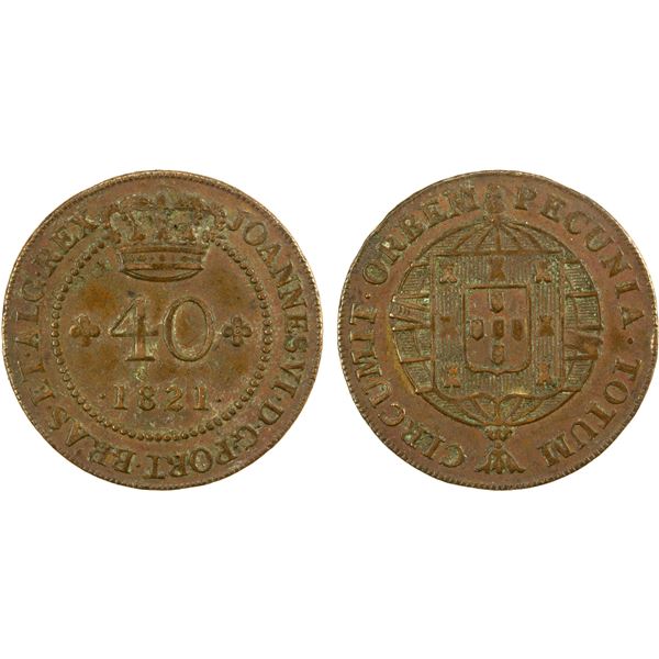 ST. THOMAS & PRINCE: Joao VI, 1816-1826, AE 40 reis (6.42g), Bahia, 1825, EF
