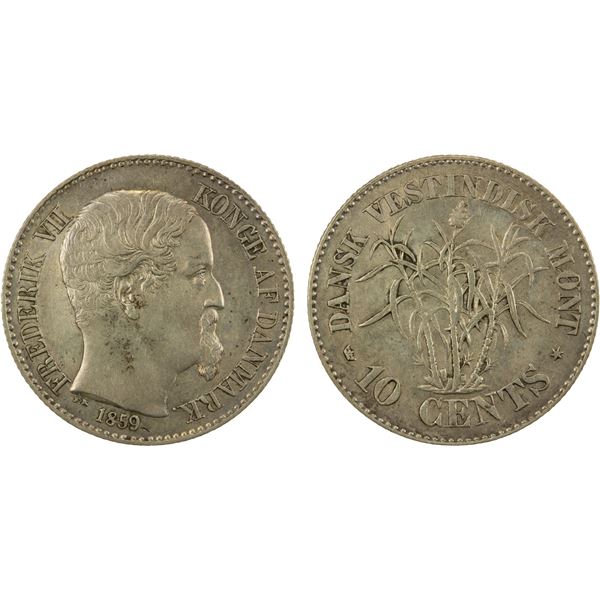 DANISH WEST INDIES: Frederik VII, 1848-1863, AR 10 cents, 1859, EF