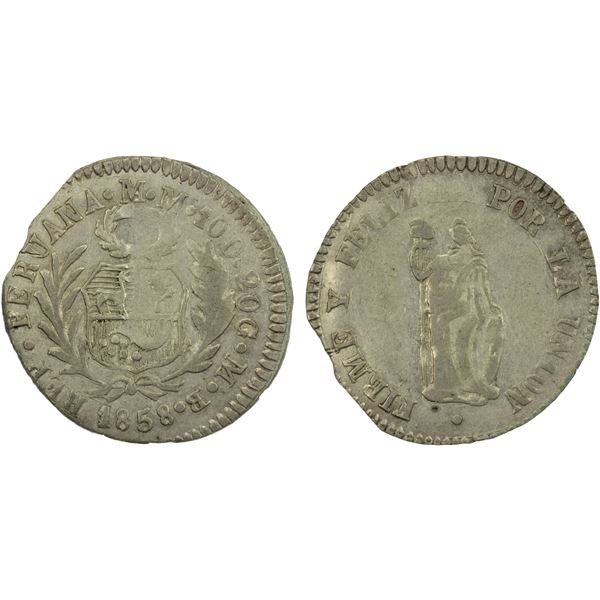 PERU: AR ½ real, Lima, 1858, EF