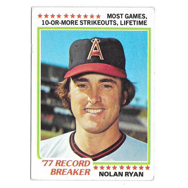 1978 Topps Nolan Ryan '77 Record Breaker Card #6