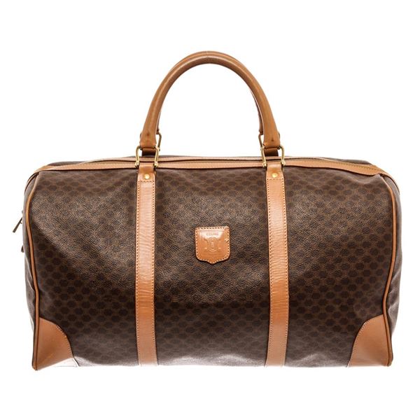 Celine Brown Leather Macadam Duffle Bag