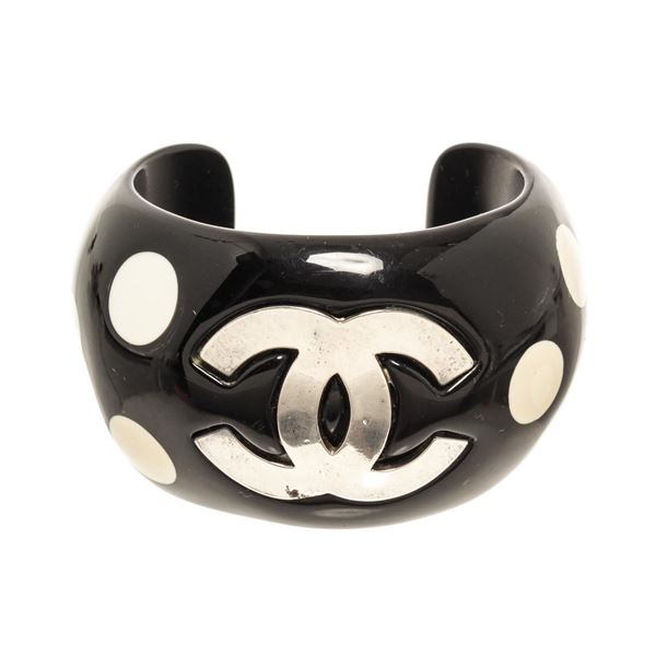 Chanel Black CC Polkadot Cuff Bracelet