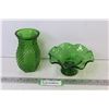 Image 1 : Green Glass Dish/Candle holder - Green Glass Vase