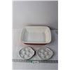 Image 1 : Ceramic Casserole Pan and (2) Escargot / Mushroon Plates