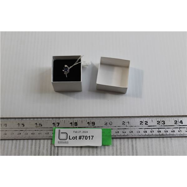 Sterling Silver Sapphire and Cubic Zirconia Ring - Size 7