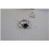 Image 2 : Sterling Silver Sapphire and Cubic Zirconia Ring - Size 7