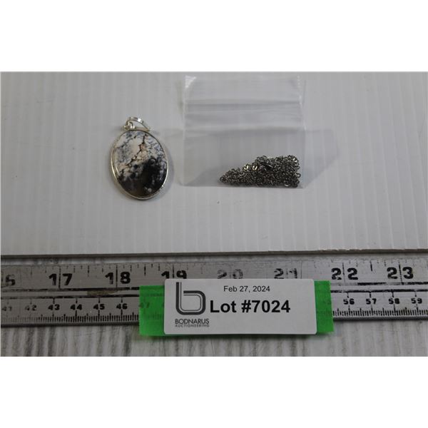 Dendritic Opal Pendant with Sterling Silver Chain - 20"