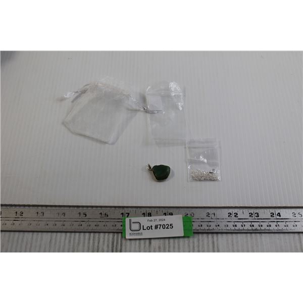 Green Agate Pendant with Sterling Silver Chain - 20"