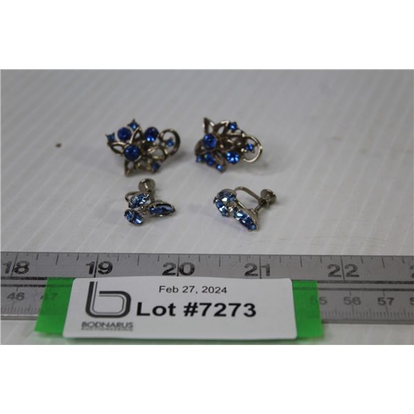 (2) Pairs of Vintage Earrings (clear & blue stones)