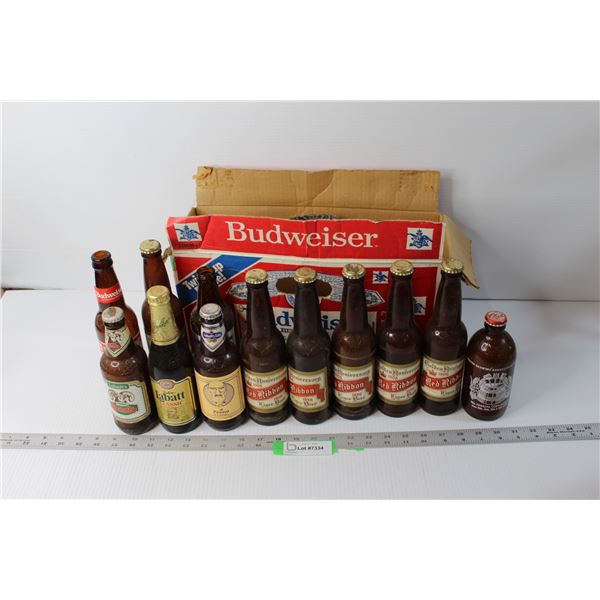 (12) Collector Beer Bottles - Red Ribbon