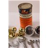 Image 4 : Various Hand Tools, Rexall Moth Fume Crystal Tin, Miller Lock, Gages