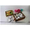 Image 1 : Plastic Cups - Box of Children's Tea Set - Plastic Basket of Plastic Fruit