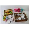 Image 7 : Plastic Cups - Box of Children's Tea Set - Plastic Basket of Plastic Fruit