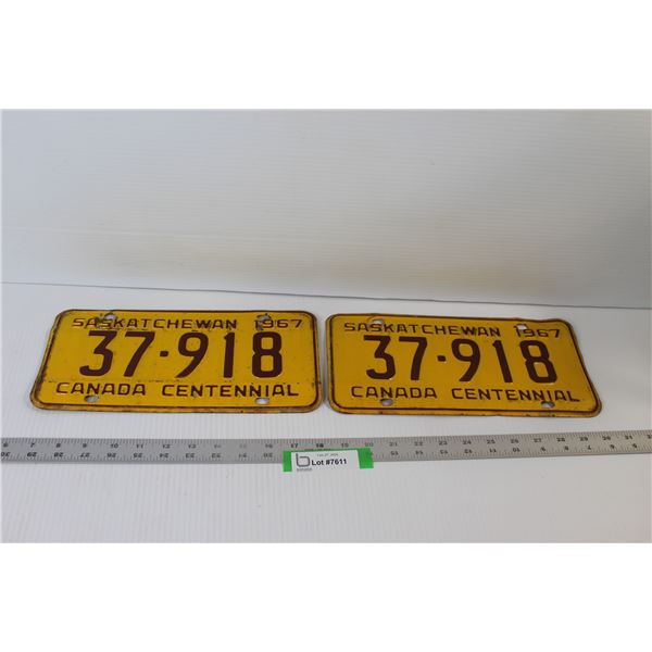 Pair of Saskatchewan 1967 Centennial License Plates