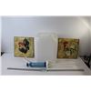 Image 1 : White 3 Gallon Water Jug w/Hand Pump, (2) Rooster Pictures 12"x12"