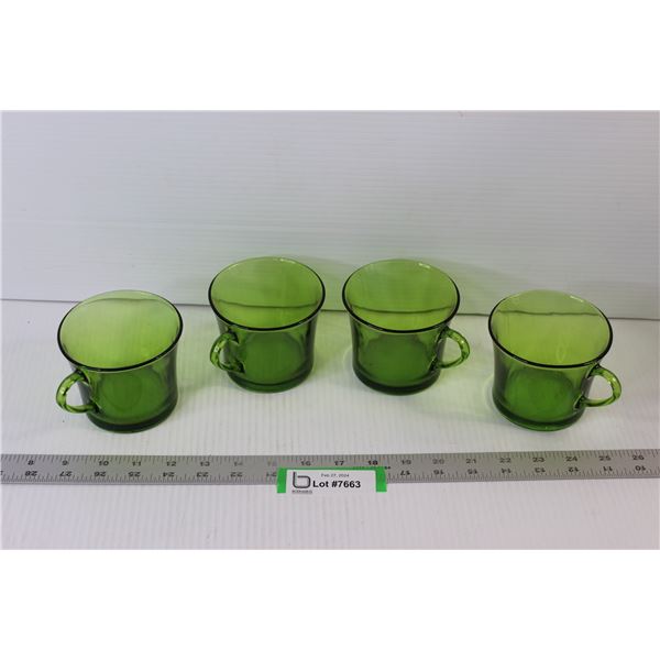 (4) Duralex Green Glass Cups - Made in France