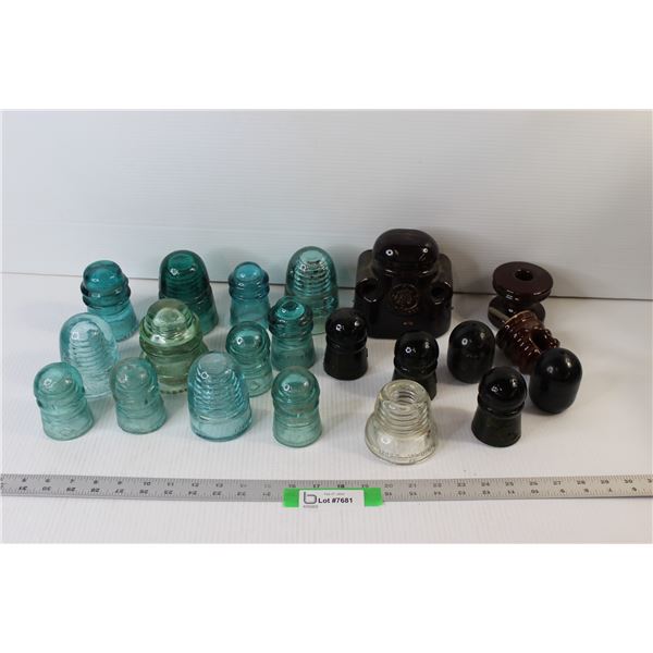 (12) Green Insulators, (3) Dark Green Insulators, (3\) Brown Power Pole Mounts, Clear Insulator