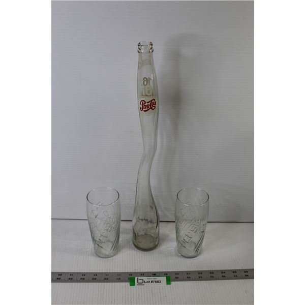 (2) Pepsi Glasses, Tall Twisted Pepsi Bottle