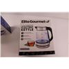 Image 2 : Elite Gourment 1.7L Glass Cordless Electric Kettle (New in Box) & LED Wireless Charging Speaker (New