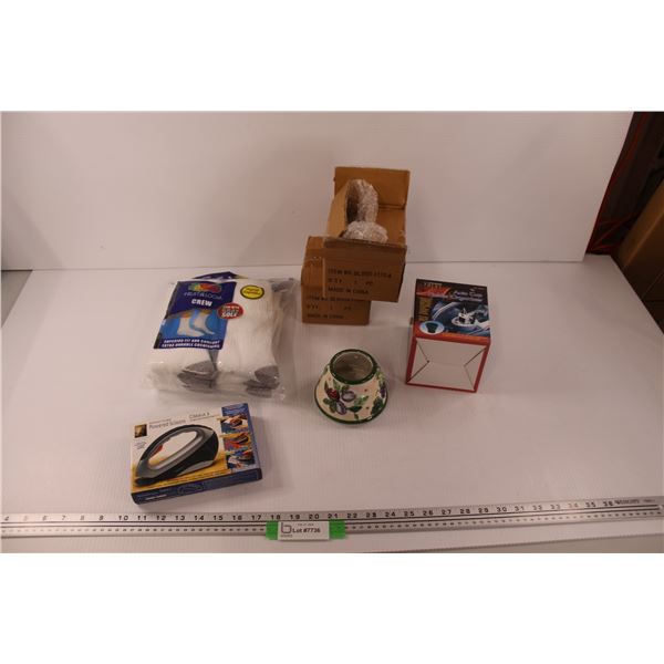 (2) Small Candle Shade (New in Box), Automatic/Cordless Powered Scissors (New in Box) , Focus Auto C