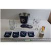 Image 1 : NHL Winnipeg Jets Metal Ice Bucket and Coasters, (3) Beer Glasses, (4) Canucks Beer Cozies