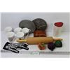 Image 1 : Metal Movie Reel - Rolling Pin - Small Wooden Trinket Box - Ceramic Drinking Cup - Skull Glove - Squ