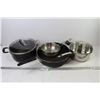 Image 1 : (2) Pots w/Glass Lids - Frying Pan & Strainer