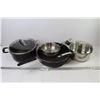 Image 1 : (2) Pots w/Glass Lids - Frying Pan & Strainer