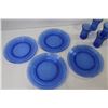 Image 4 : (5) Blue Glass Plates - (4) Blue Glasses