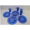 Image 5 : (5) Blue Glass Plates - (4) Blue Glasses