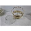 Image 3 : Metal Basket Style Glass Dish Holder - (3) Footed Globe Style Glass Condiment Holders