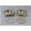 Image 7 : Metal Basket Style Glass Dish Holder - (3) Footed Globe Style Glass Condiment Holders