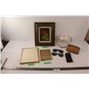 Image 1 : Flower Painting (11x13"), (2) Picture Frames (8x10" & 5x7"), Coffee Decanter, Clip on Sunglasses & R