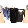Image 1 : (2) Black Shirts (Size 6, Size Unknown), Jean Skirt - Size 28
