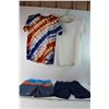 Image 1 : Tie-Dye Medium Shirt, White XL Shirt, (2) Men's Size Small Swimming Shorts