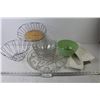 Image 1 : (3) Rectangle Plates - Cracked Fire King Bowl - (2) Wire Baskets - (3) Glass Bowls - Large Glass Pla