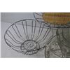 Image 4 : (3) Rectangle Plates - Cracked Fire King Bowl - (2) Wire Baskets - (3) Glass Bowls - Large Glass Pla