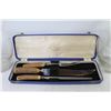 Image 2 : (2) Glass Vases - Vintage Carving Set in Case