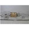 Image 1 : Glass Cake & Dainty Pedestal Platters - Cheese Knife Set - Glass Sugar Bowl