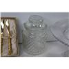 Image 3 : Glass Cake & Dainty Pedestal Platters - Cheese Knife Set - Glass Sugar Bowl