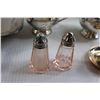 Image 2 : Silver Tray, Pair of Pink Depression Glass Salt and Pepper Shakers, Misc.