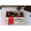 Image 2 : Kapp & Peterson's Pipe w/Accessories, Wooden Storage Box, Vintage Metal Measuring Tape, (2) Antique 