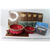 Image 1 : (4) Letter Size File Folder Kits, Clip Board, (2) Bent Wood Baskets, Grill Light, in Greenbox Basket