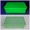 Image 2 : Amazing!  McKee Uranium Jadite Covered Dish  8" x 5" x 2.5"